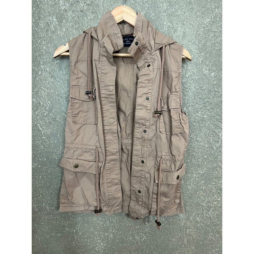 Love Tree Tan Hooded Utility Vest Women's Size Small